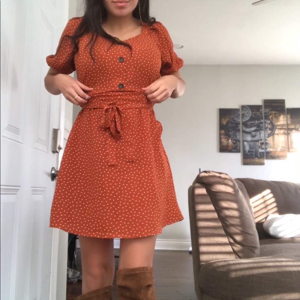 Puff sleeve polkadot dress